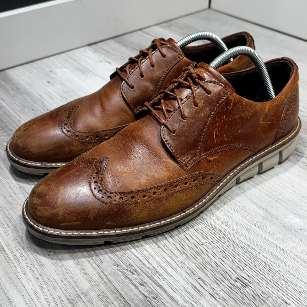 Ecco Wingtop Oxford Leather‎ Shoes Mens Sz 10 Light Brown 60267401053